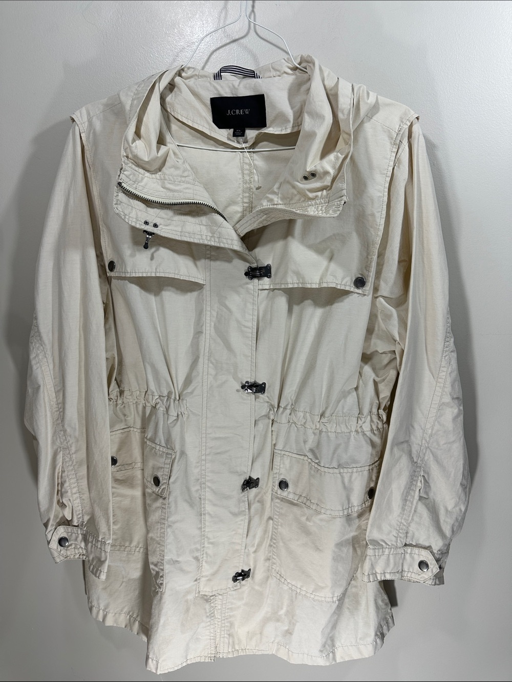 NWOT J. Crew Cream Utility Anorak Jacket Windbreaker Rain Coat XL